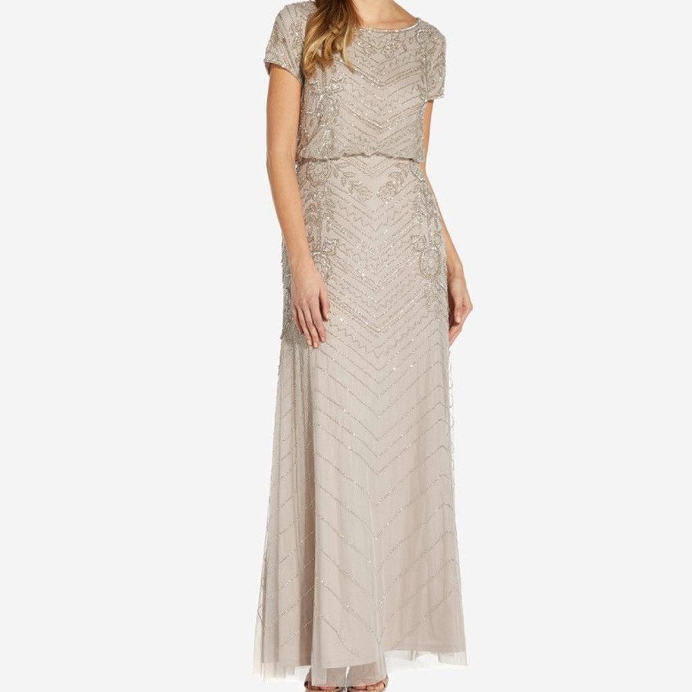 Adrianna Papell sequin cap sleeve dress in marble